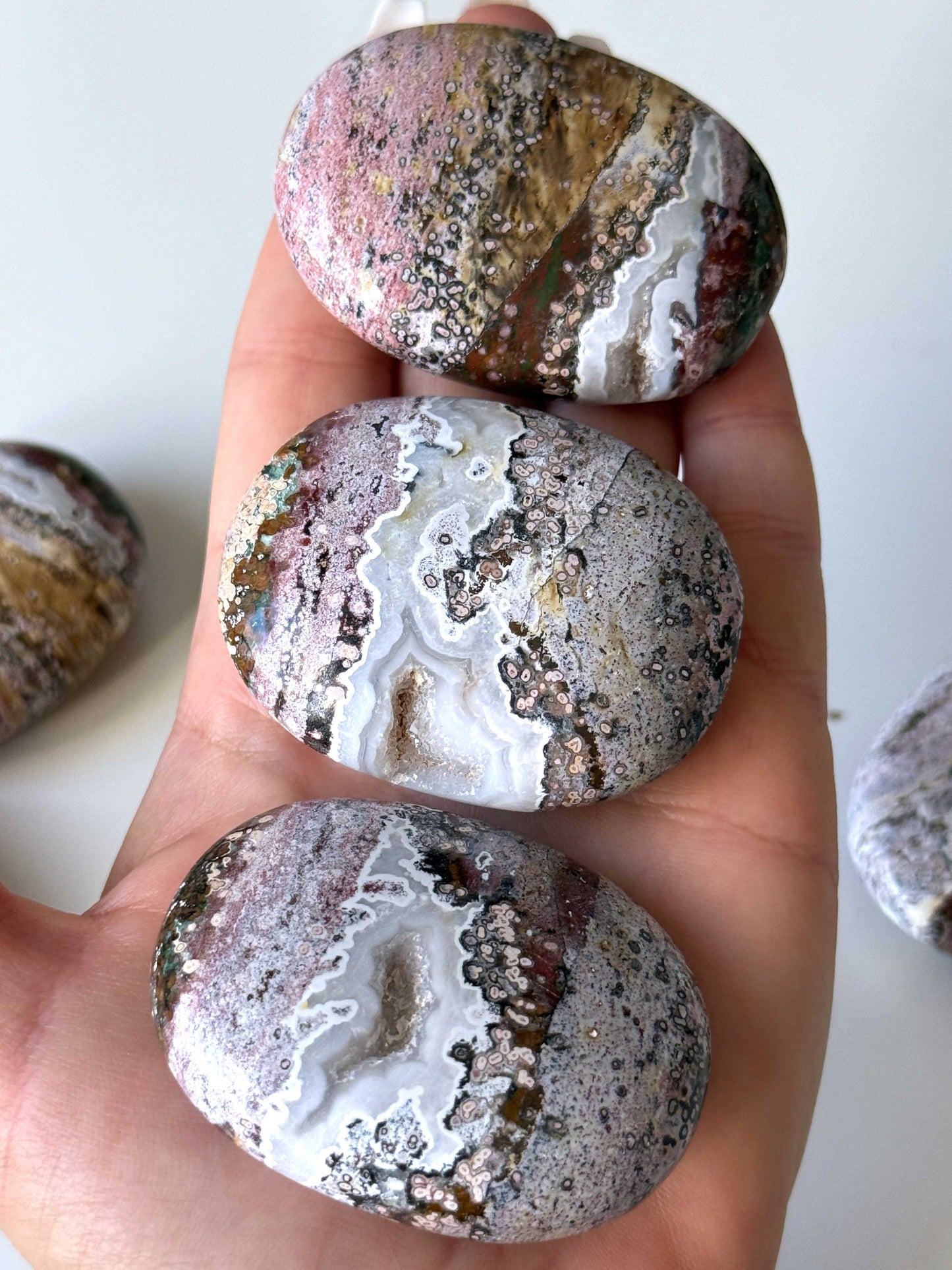 Druzy Pink Sea Jasper Palm Stone