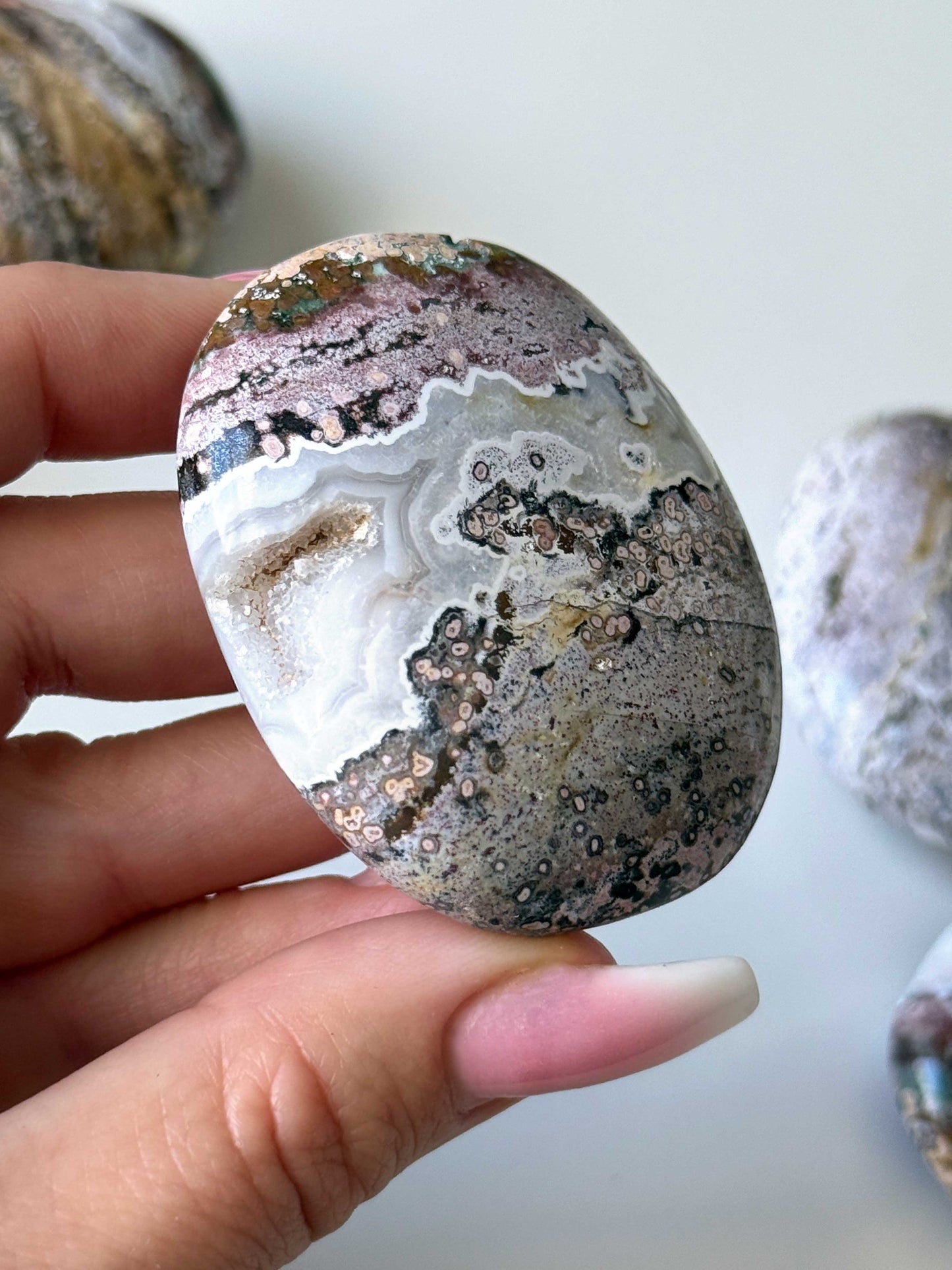Druzy Pink Sea Jasper Palm Stone