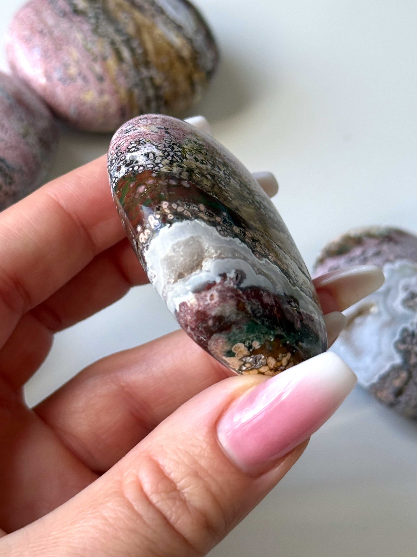 Druzy Pink Sea Jasper Palm Stone