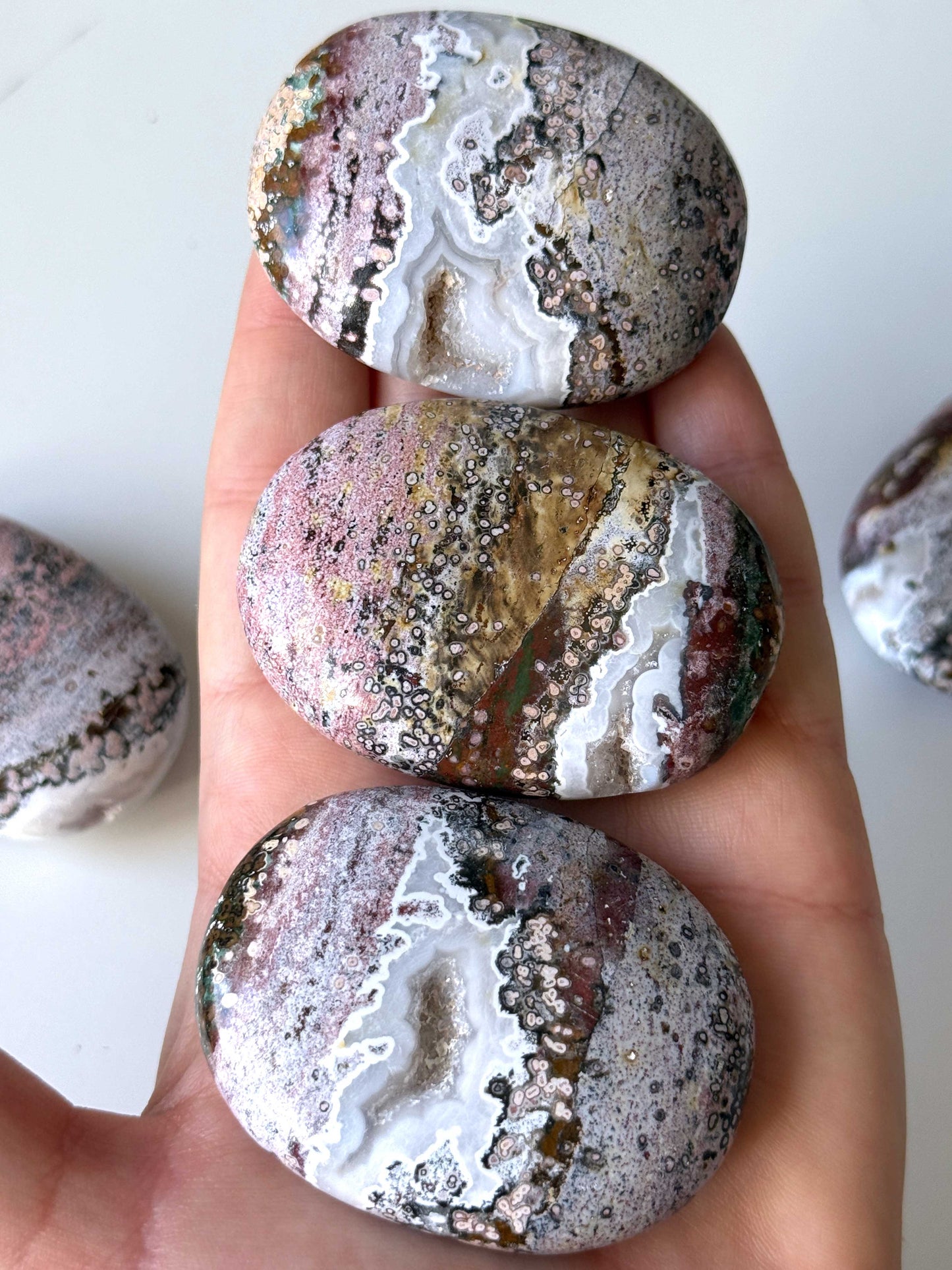 Druzy Pink Sea Jasper Palm Stone