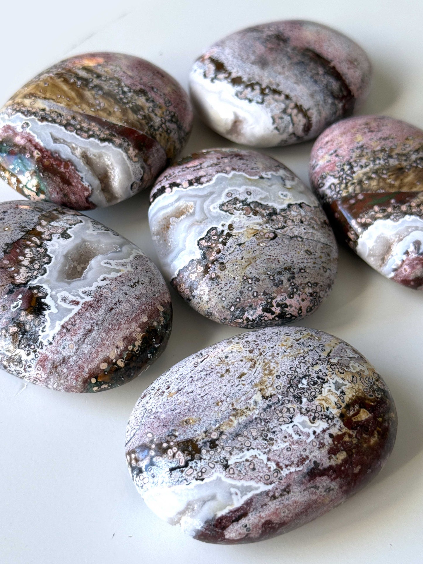Druzy Pink Sea Jasper Palm Stone