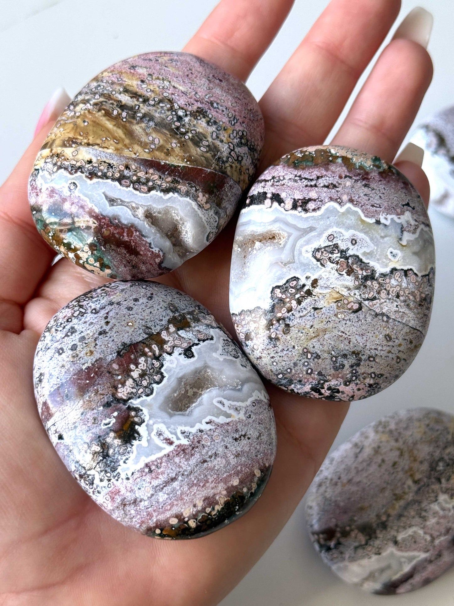 Druzy Pink Sea Jasper Palm Stone
