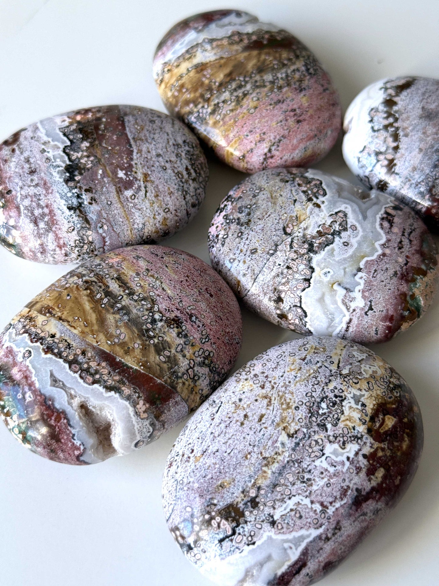 Druzy Pink Sea Jasper Palm Stone