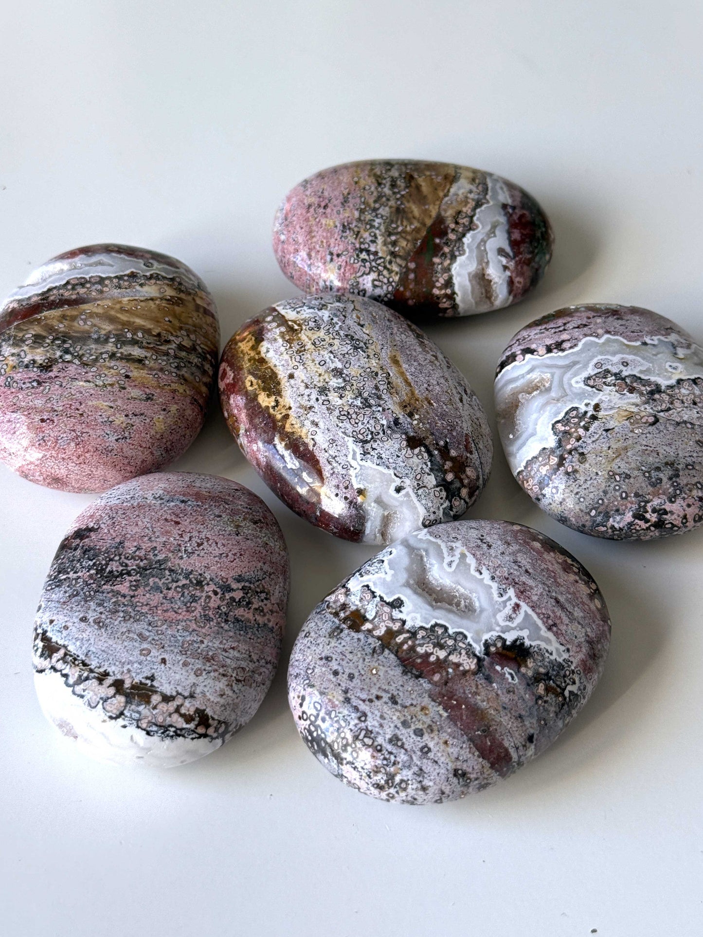 Druzy Pink Sea Jasper Palm Stone