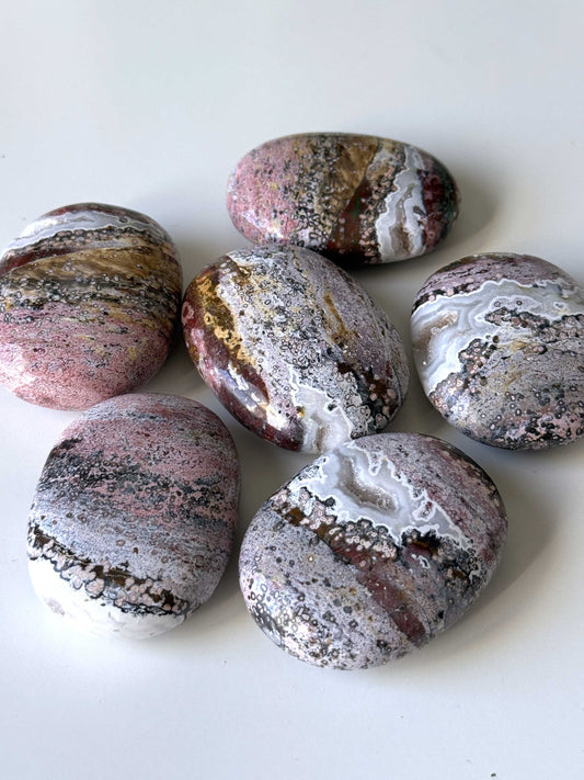 Druzy Pink Sea Jasper Palm Stone