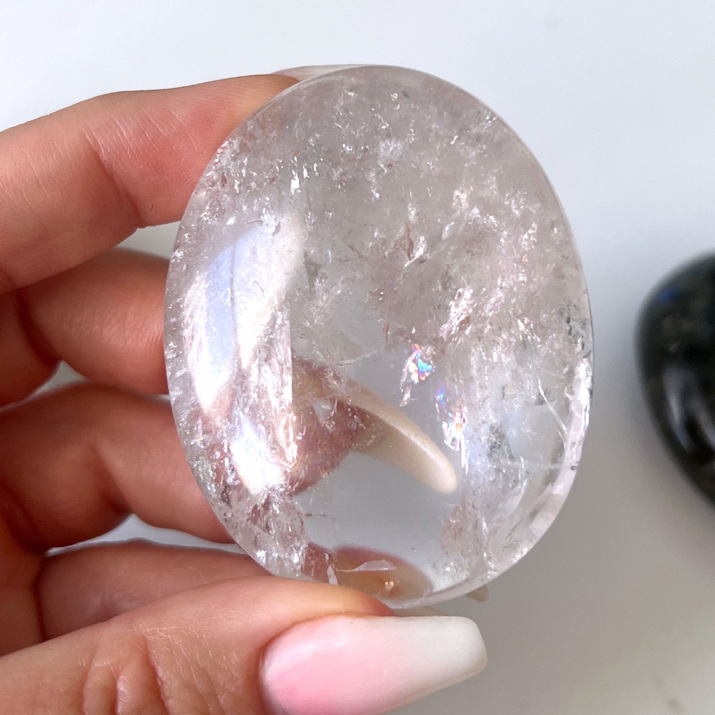 Rainbow Clear Quartz Palm Stone