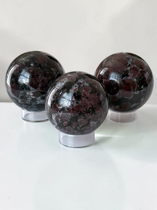 Garnet in Astrophyllite Spheres 60mm