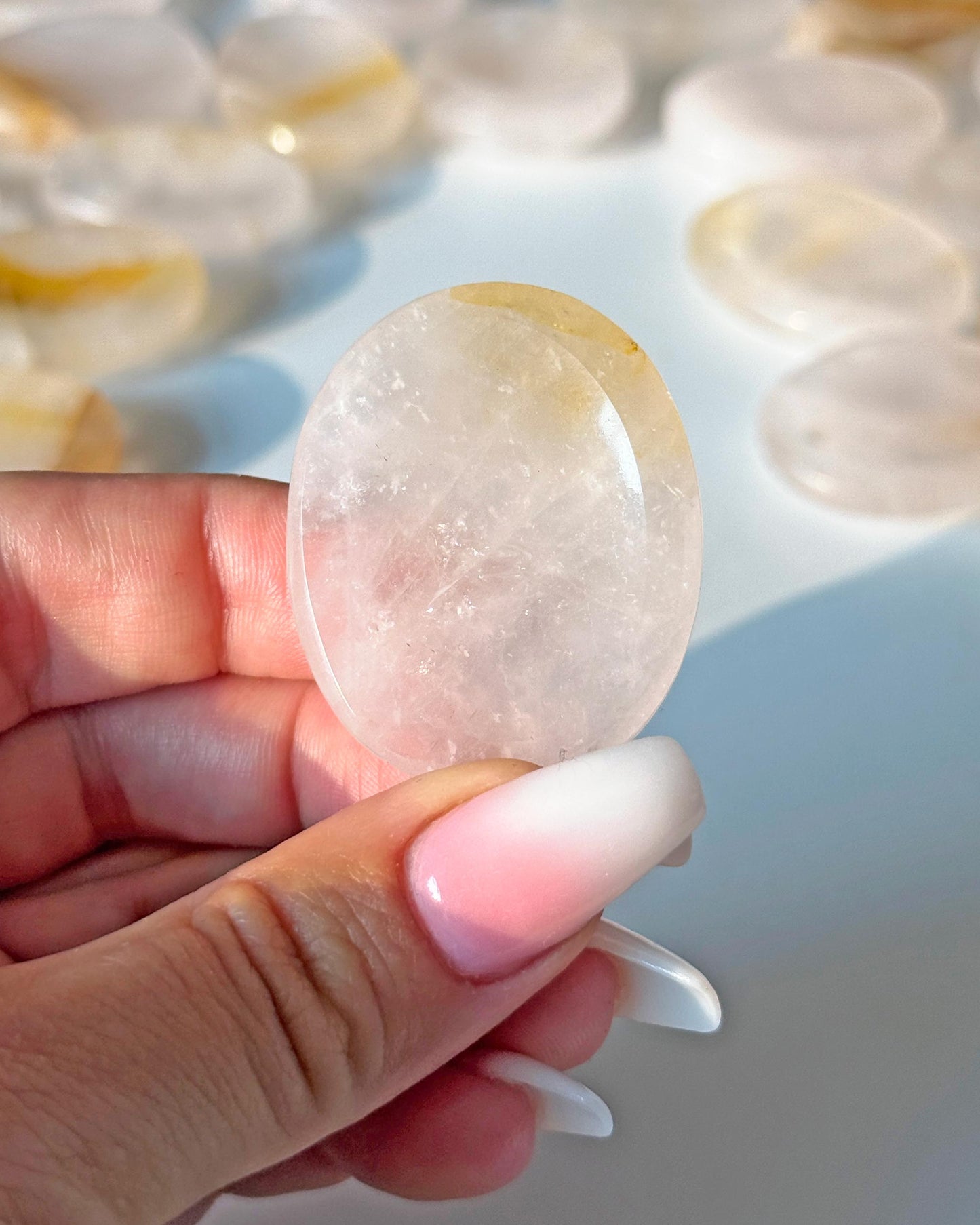 Rose Quartz Golden Healer Worry Stone
