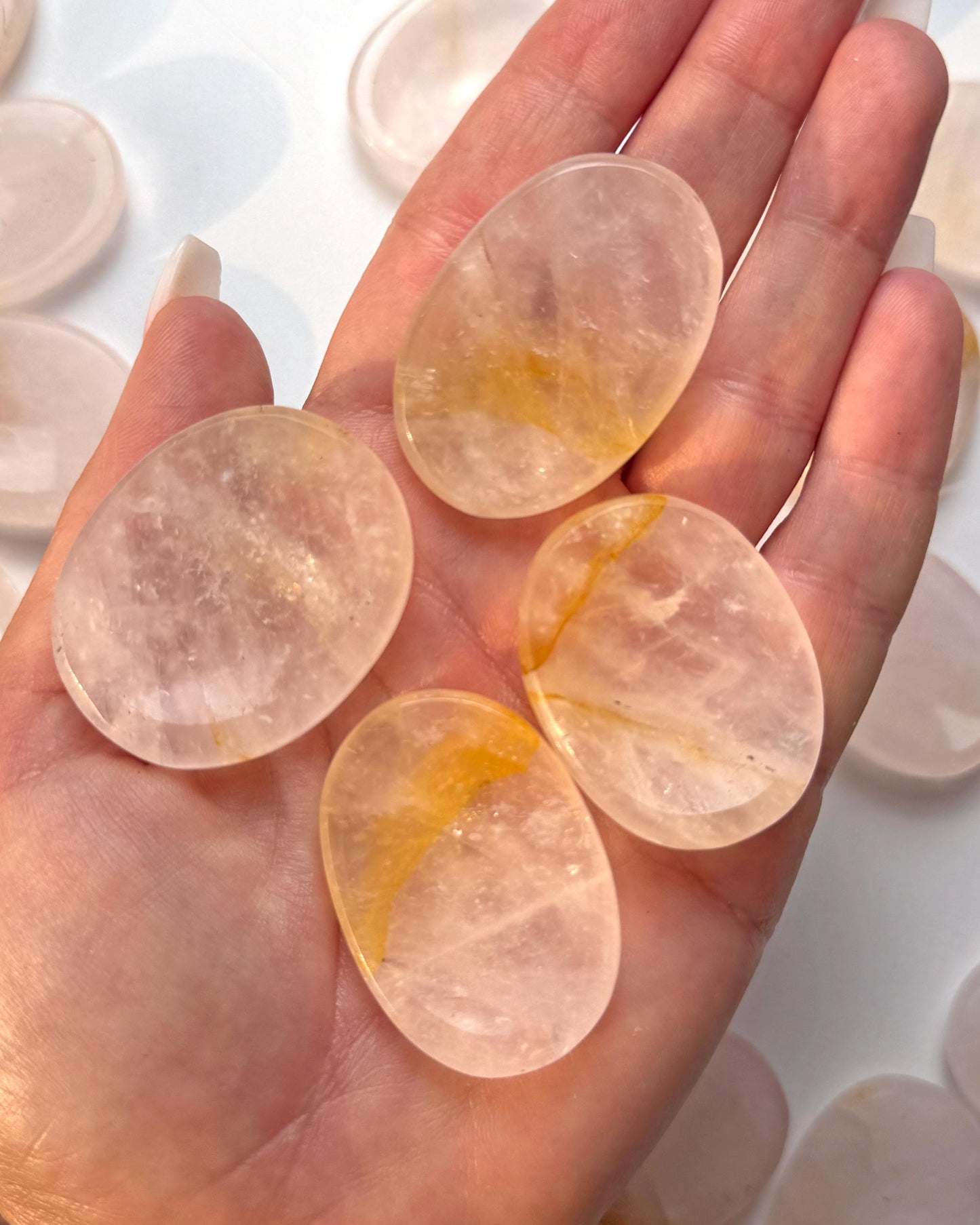 Rose Quartz Golden Healer Worry Stone