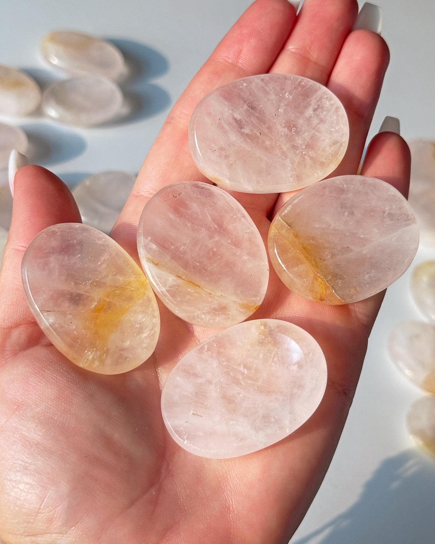 Rose Quartz Golden Healer Worry Stone