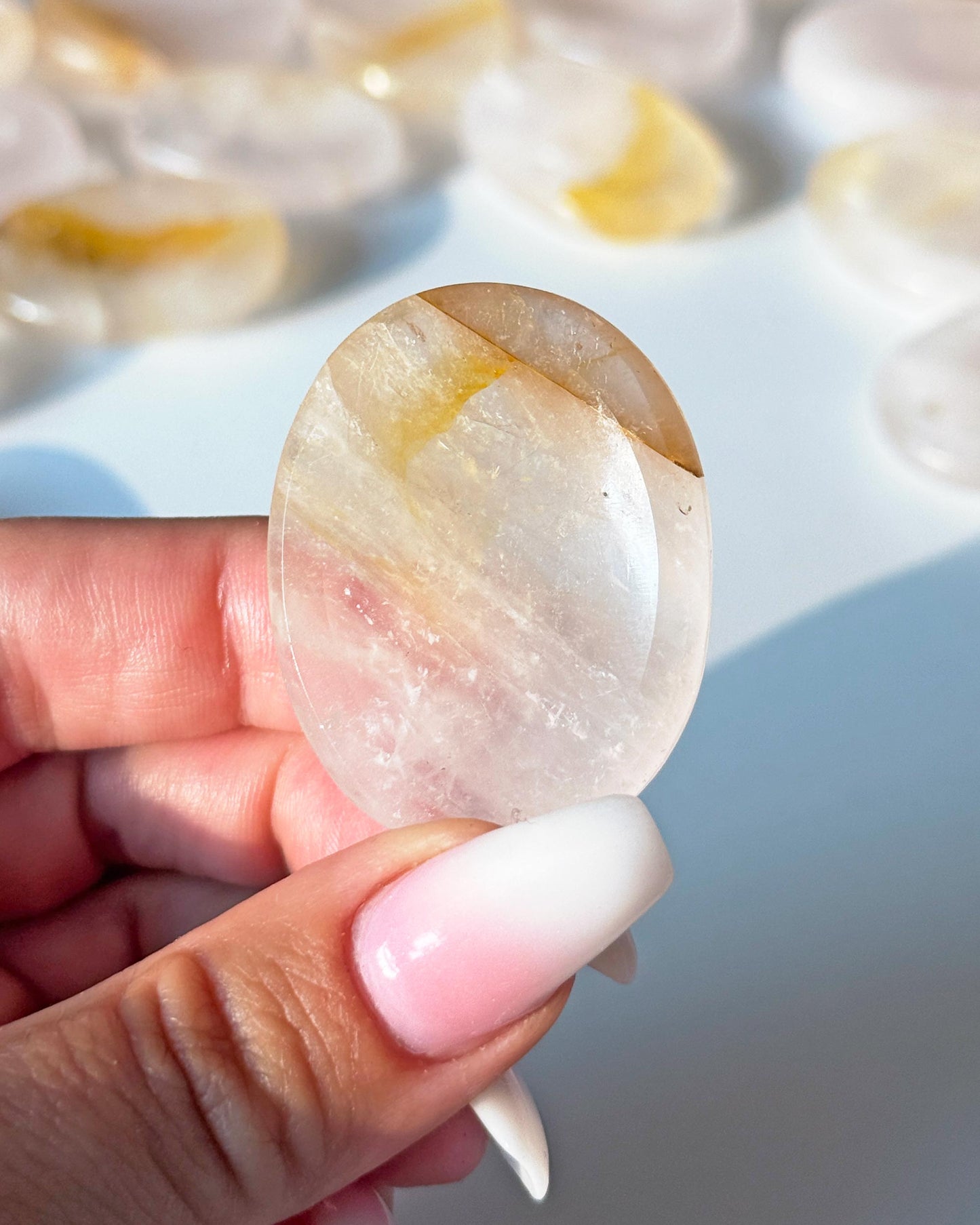 Rose Quartz Golden Healer Worry Stone