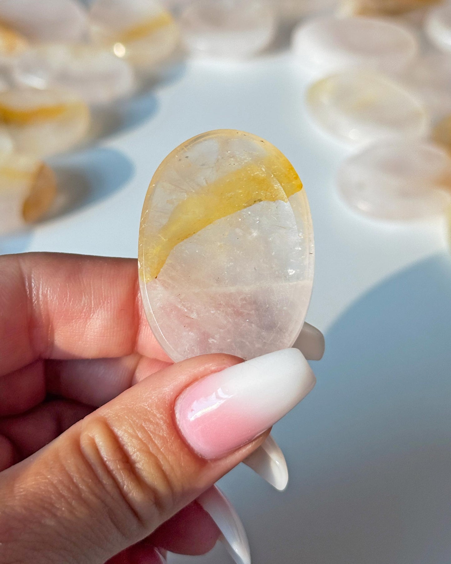 Rose Quartz Golden Healer Worry Stone
