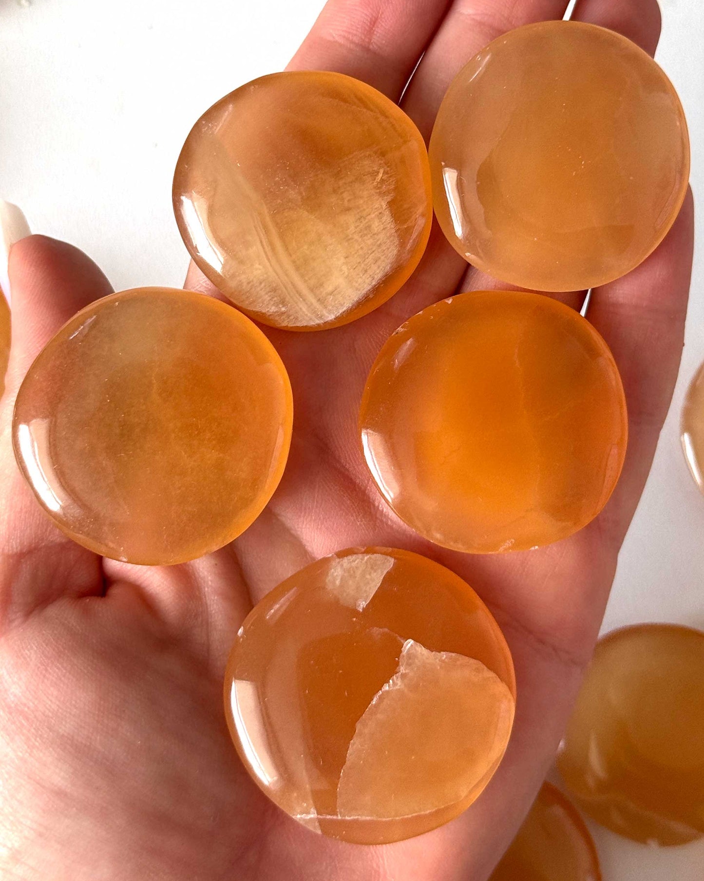 Honey Calcite Round Palm Stone