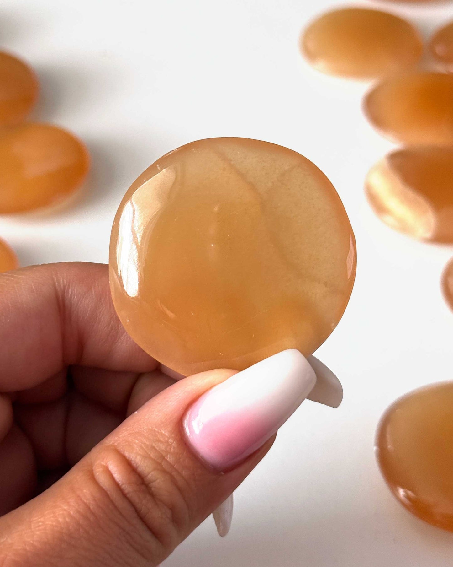 Honey Calcite Round Palm Stone