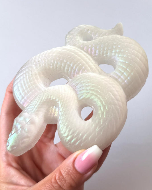 Aura Selenite Snake Carving Large