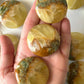 Lemon Calcite Green Onyx Round Palm Stone
