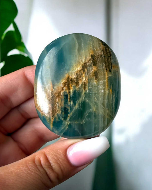 Lemurian Aquatine Blue Onyx Palm Stone