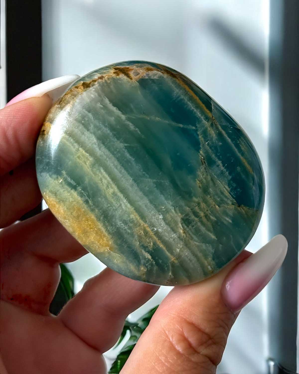 Lemurian Aquatine Blue Onyx Palm Stone