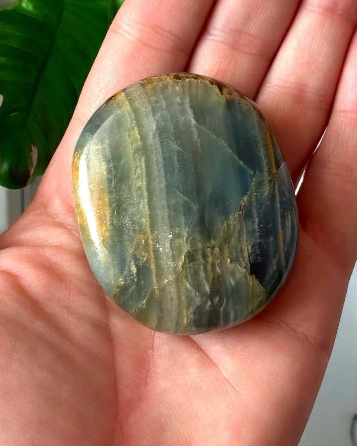 Lemurian Aquatine Blue Onyx Palm Stone