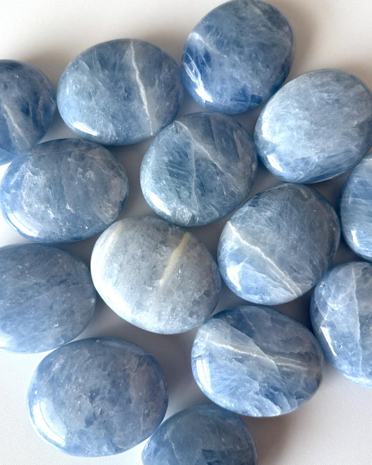 Icy Blue Calcite Palm Stone