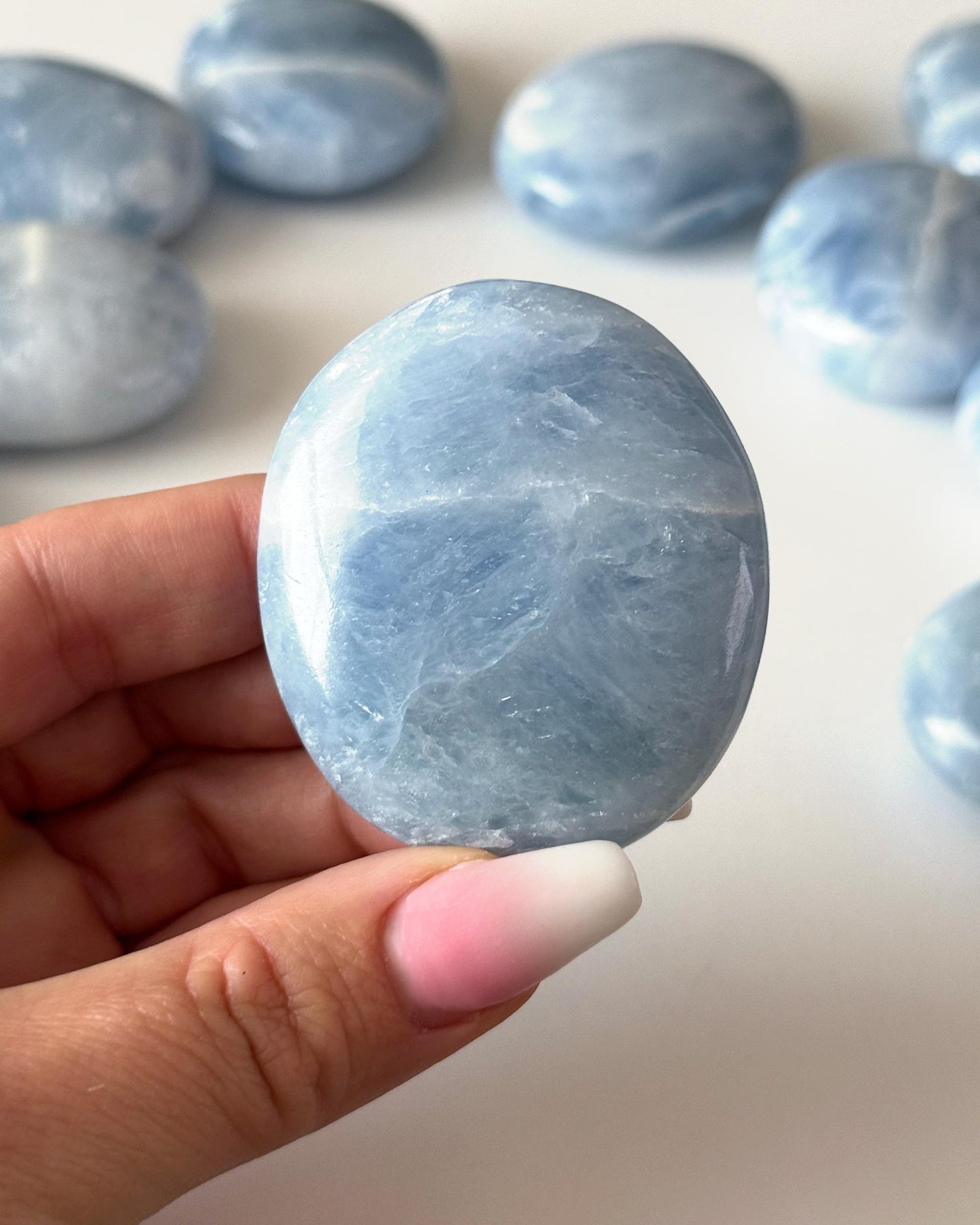 Icy Blue Calcite Palm Stone