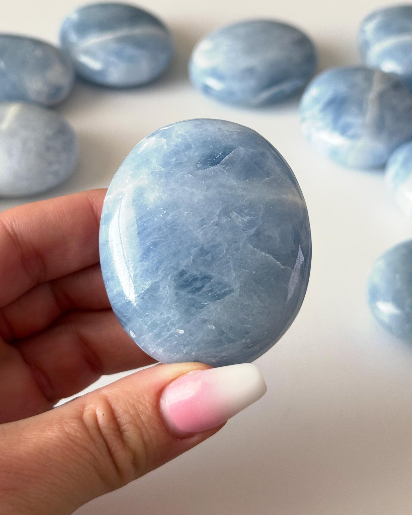 Icy Blue Calcite Palm Stone
