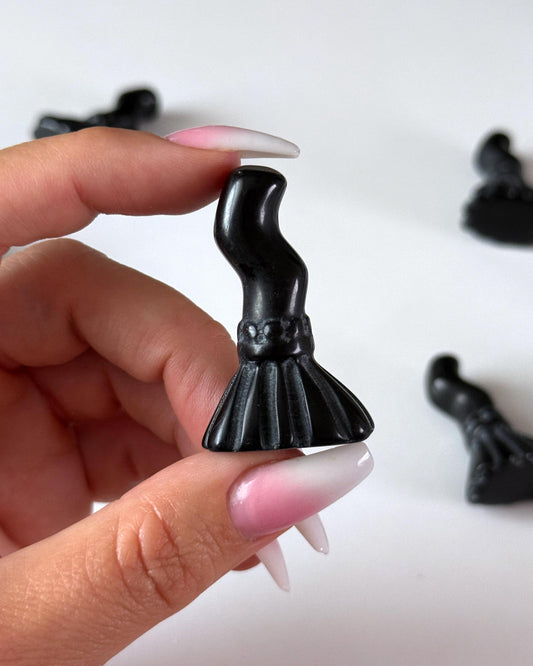 Black Obsidian Witch Broom Carving