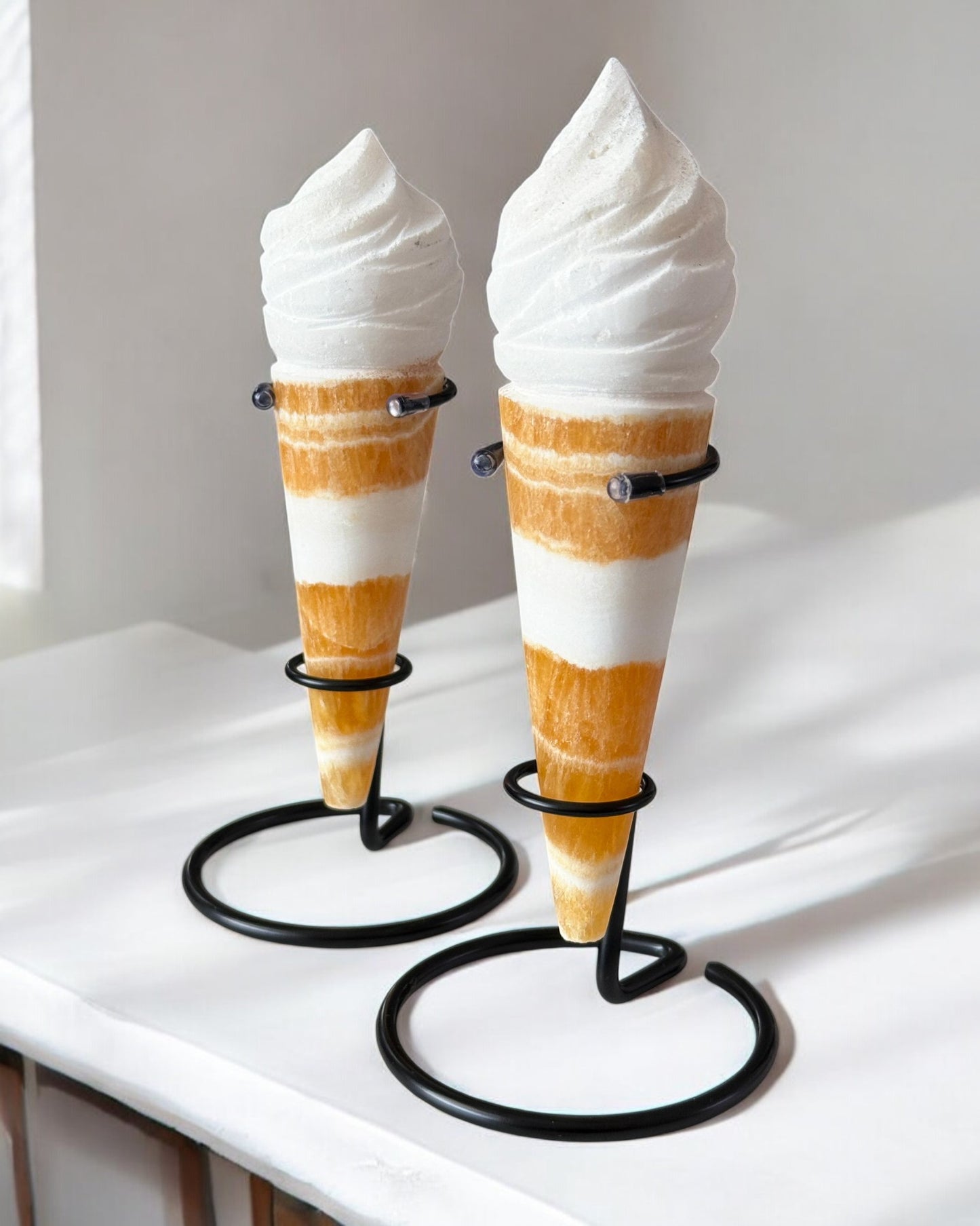 Orange Calcite Ice Cream Cone Carving