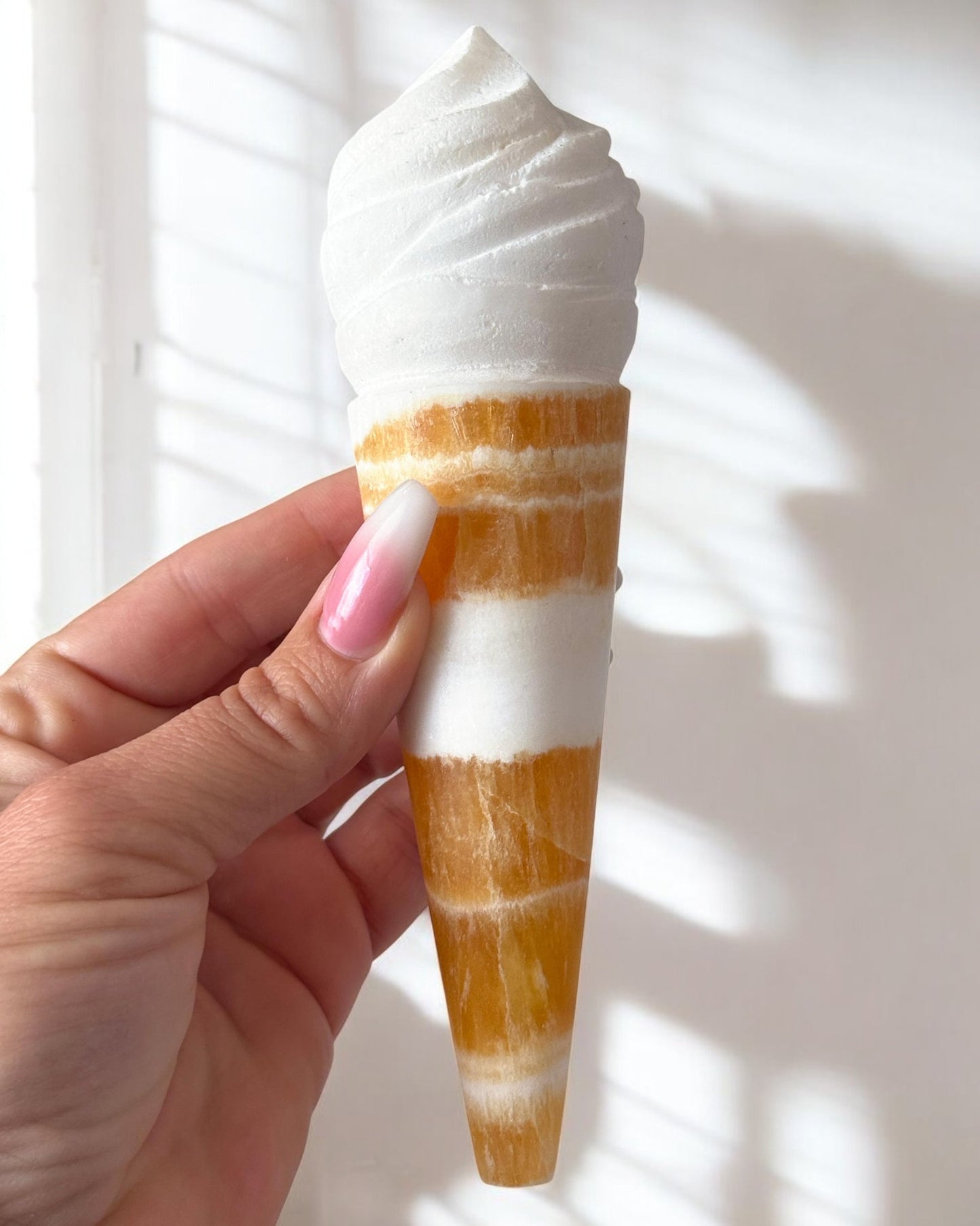 Orange Calcite Ice Cream Cone Carving