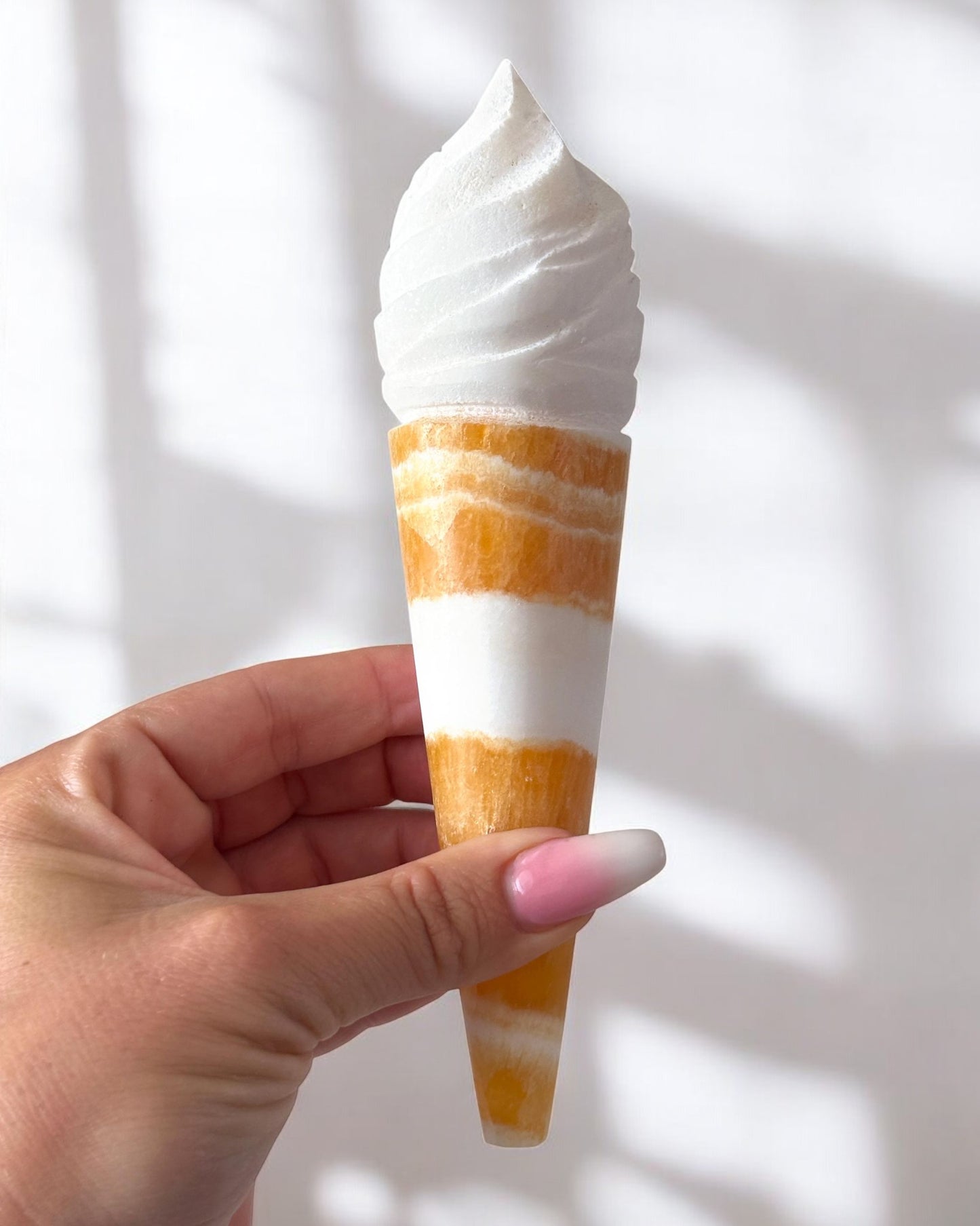 Orange Calcite Ice Cream Cone Carving