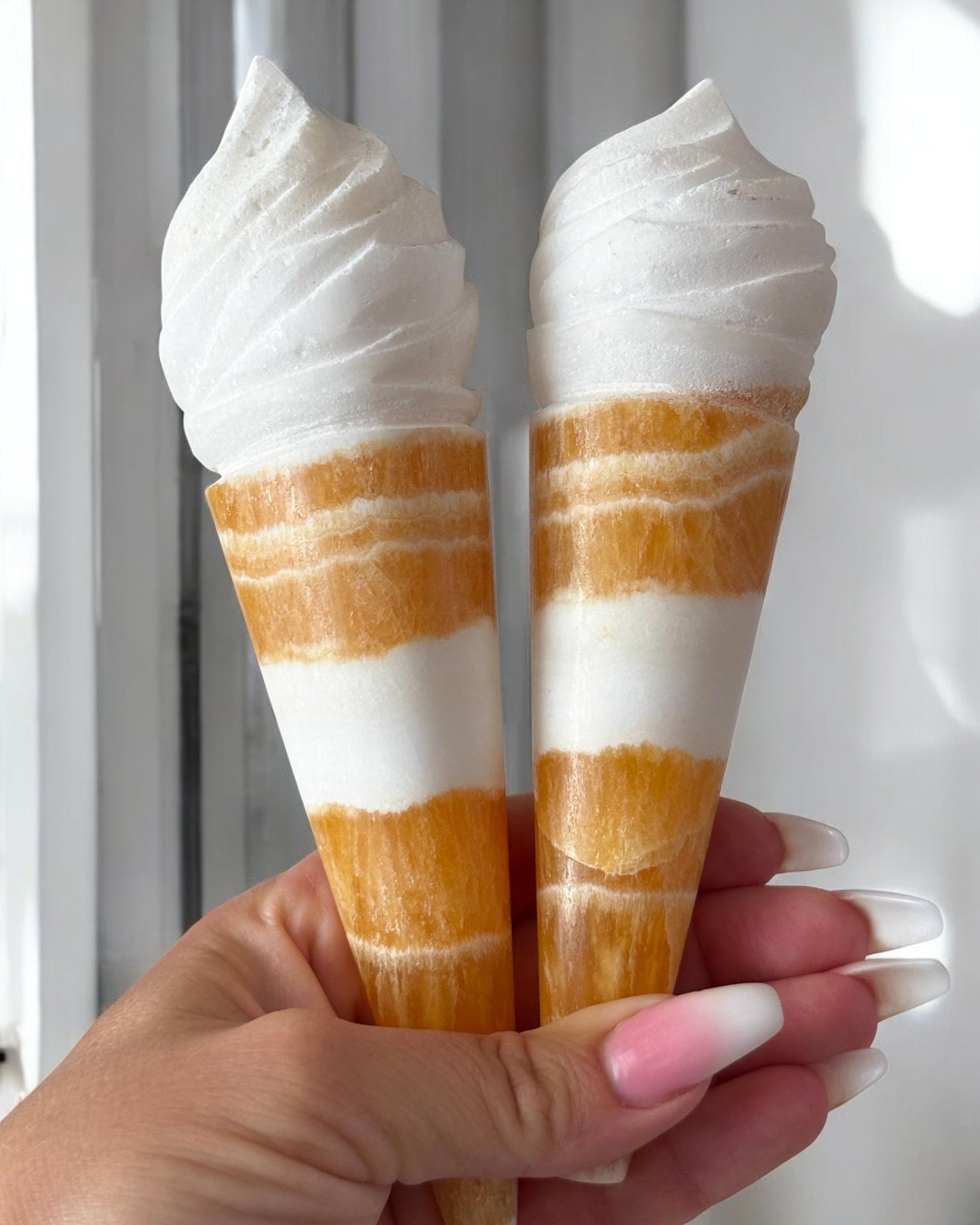 Orange Calcite Ice Cream Cone Carving