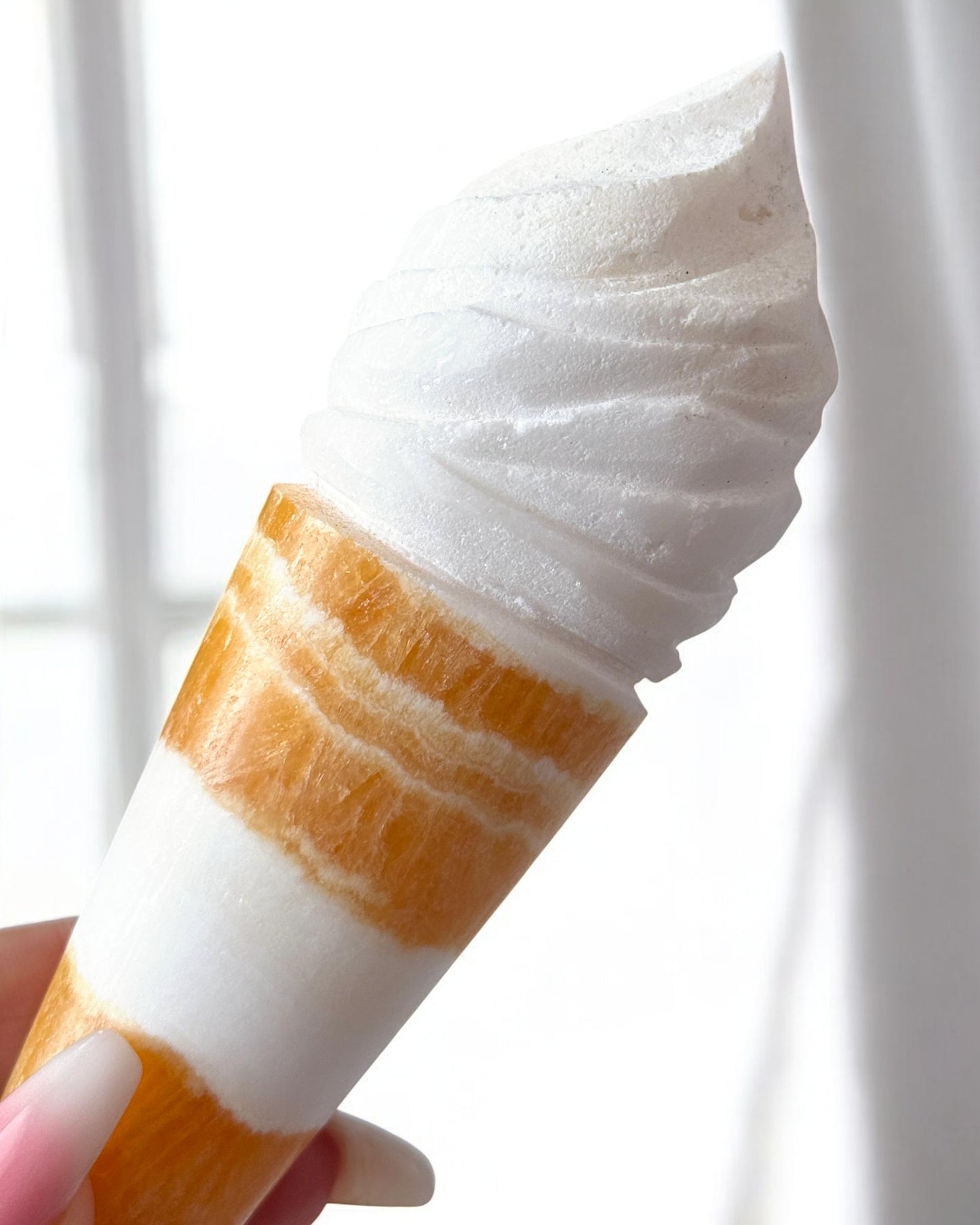 Orange Calcite Ice Cream Cone Carving