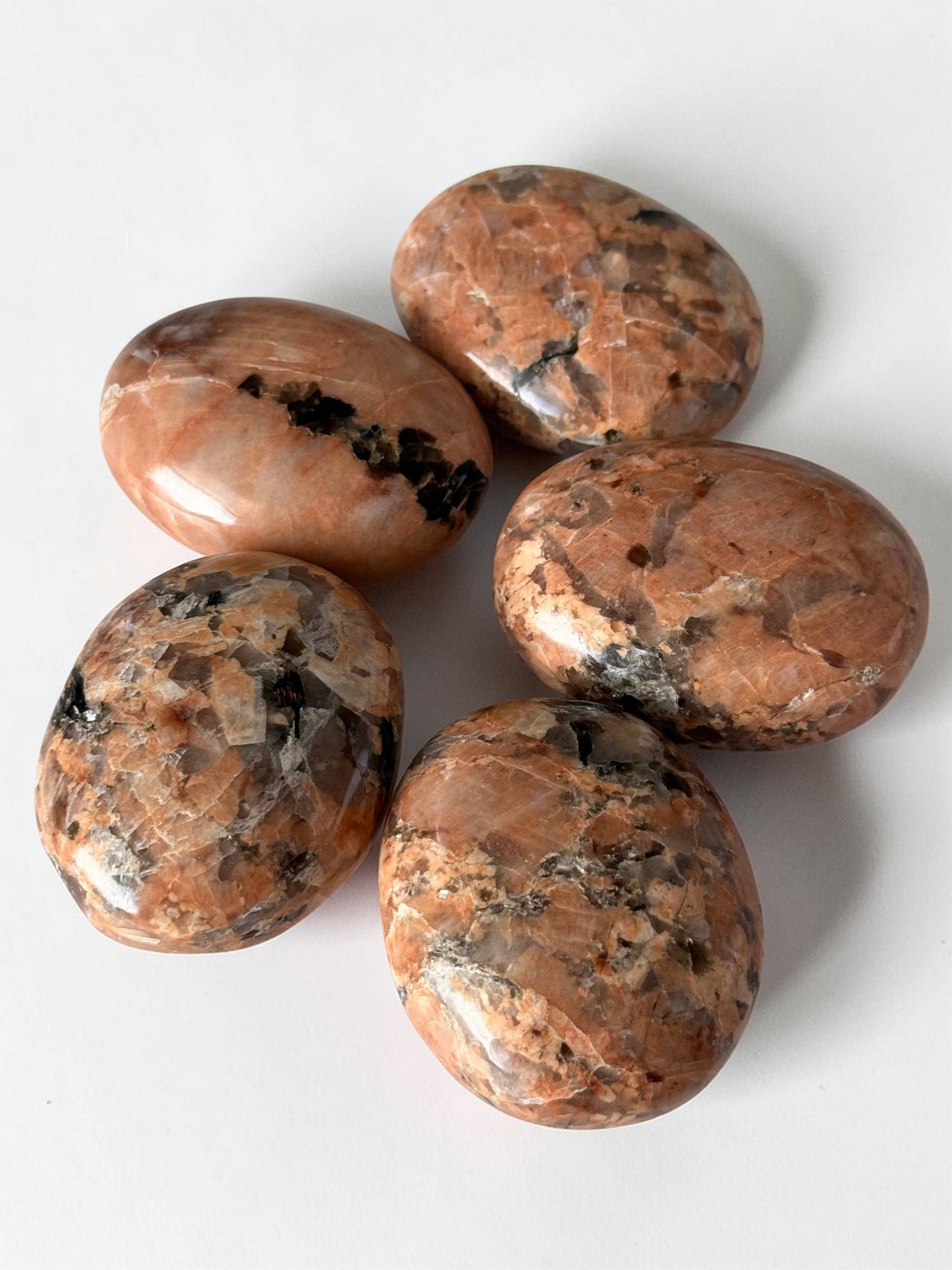 Peach Moonstone with Tourmaline Palm Stone