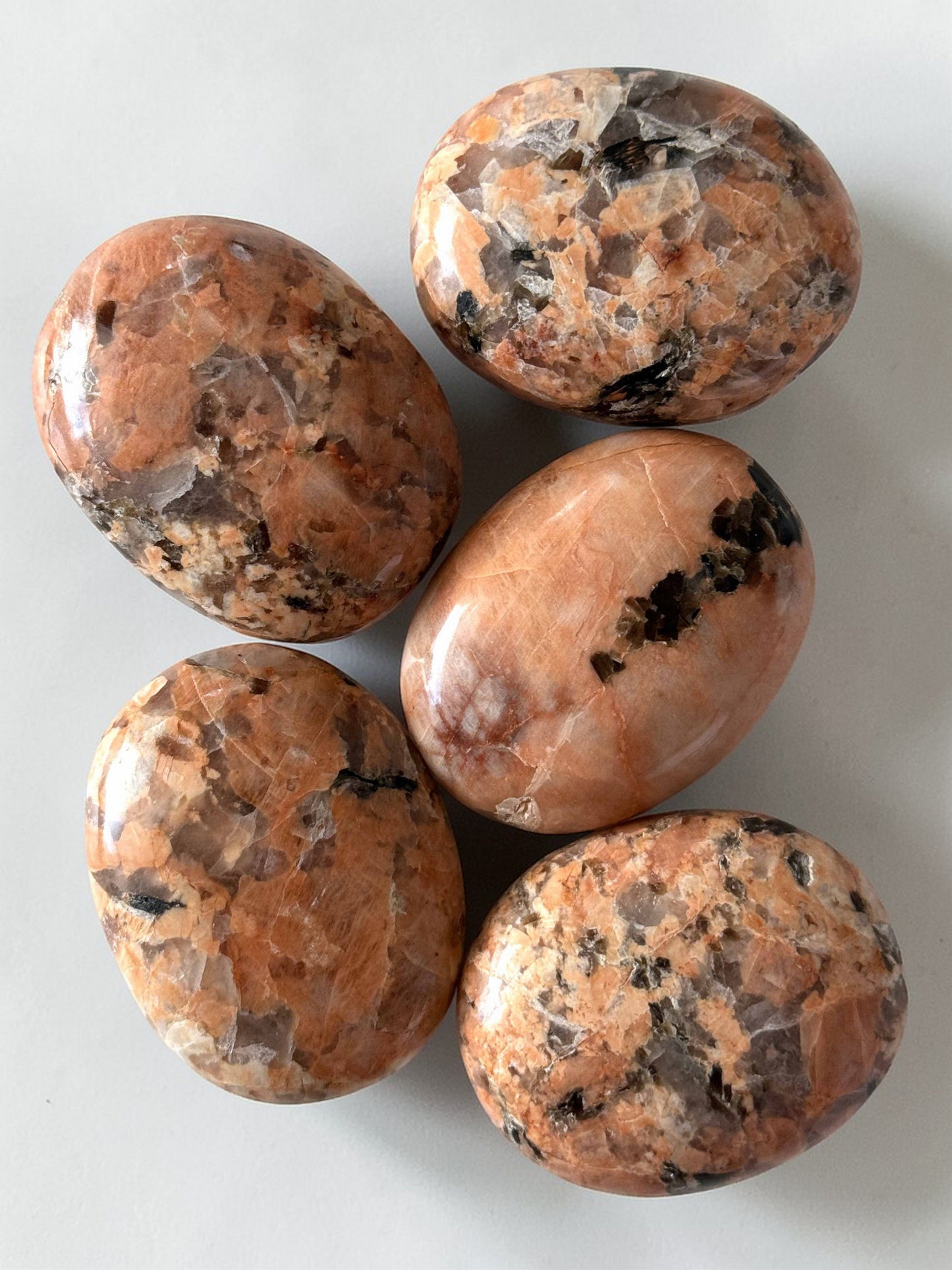 Peach Moonstone with Tourmaline Palm Stone