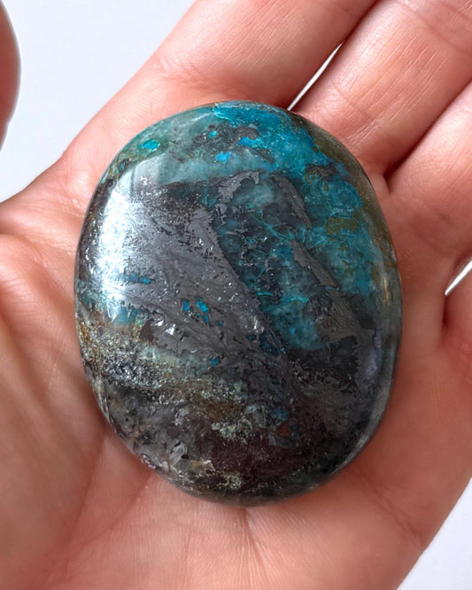 Chrysocolla with Hematite Palm Stone