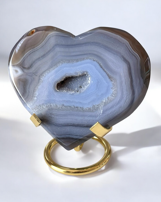 Banded Agate Druzy Heart on Stand