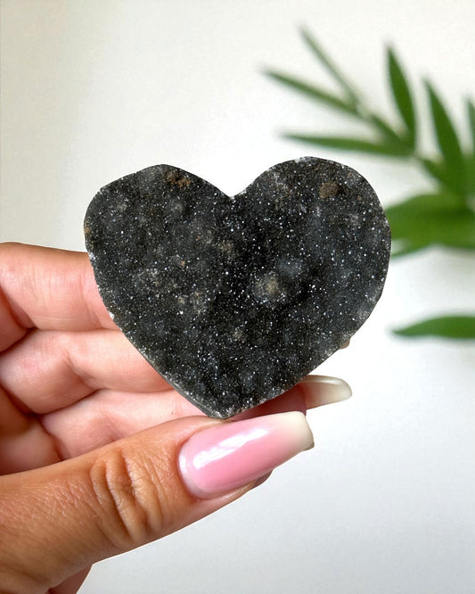 Black Amethyst Druzy Heart