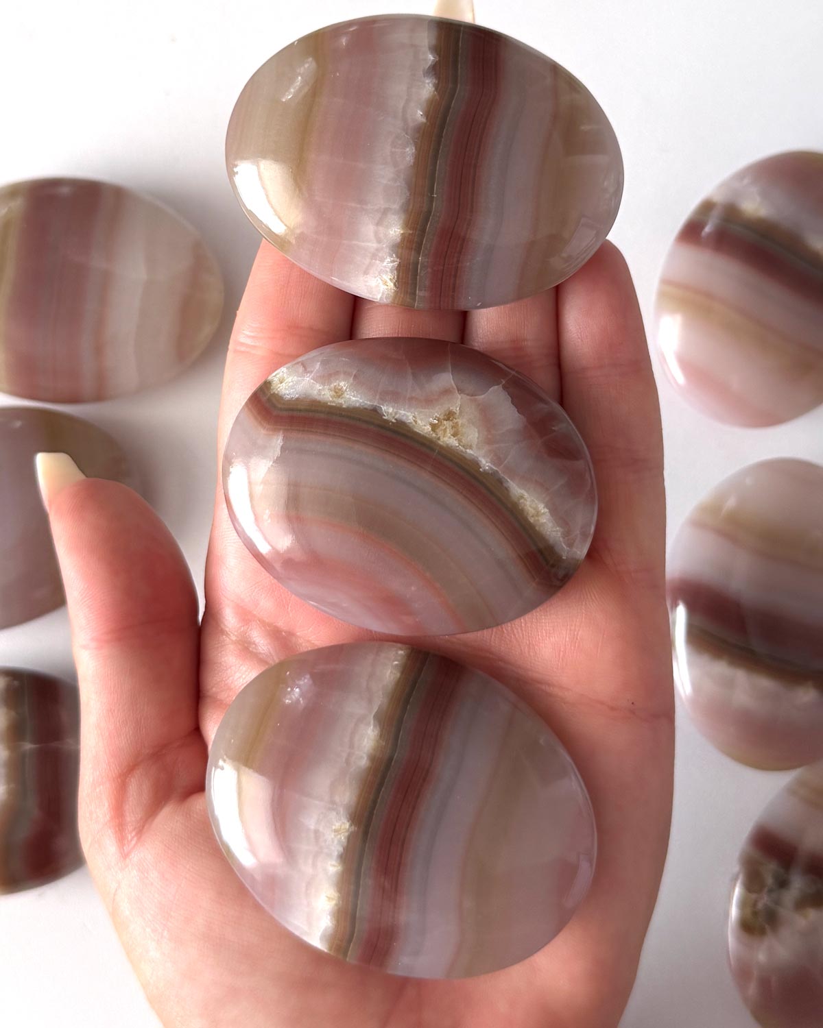 Pink Banded Onyx Palm Stone