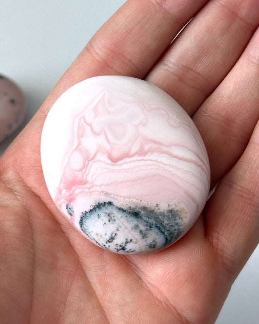 Pink Opal with Dendrite Palm Stone