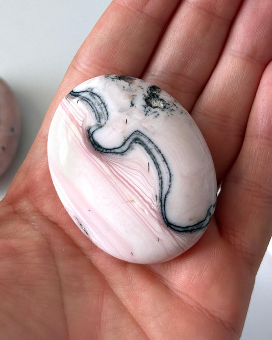 Pink Opal with Dendrite Palm Stone