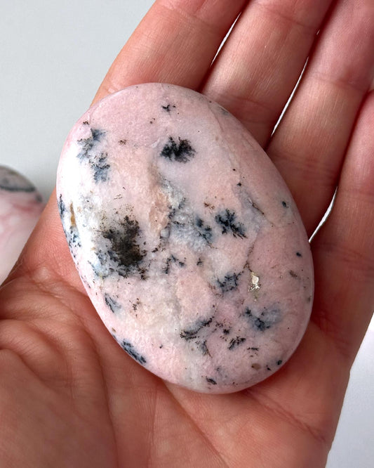 Pink Opal with Dendrite Palm Stone