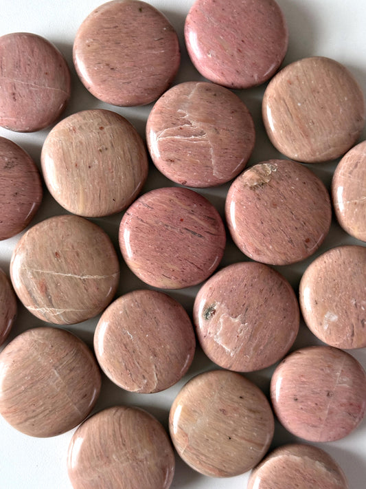 Pink Petrified Wood Round Palm Stone