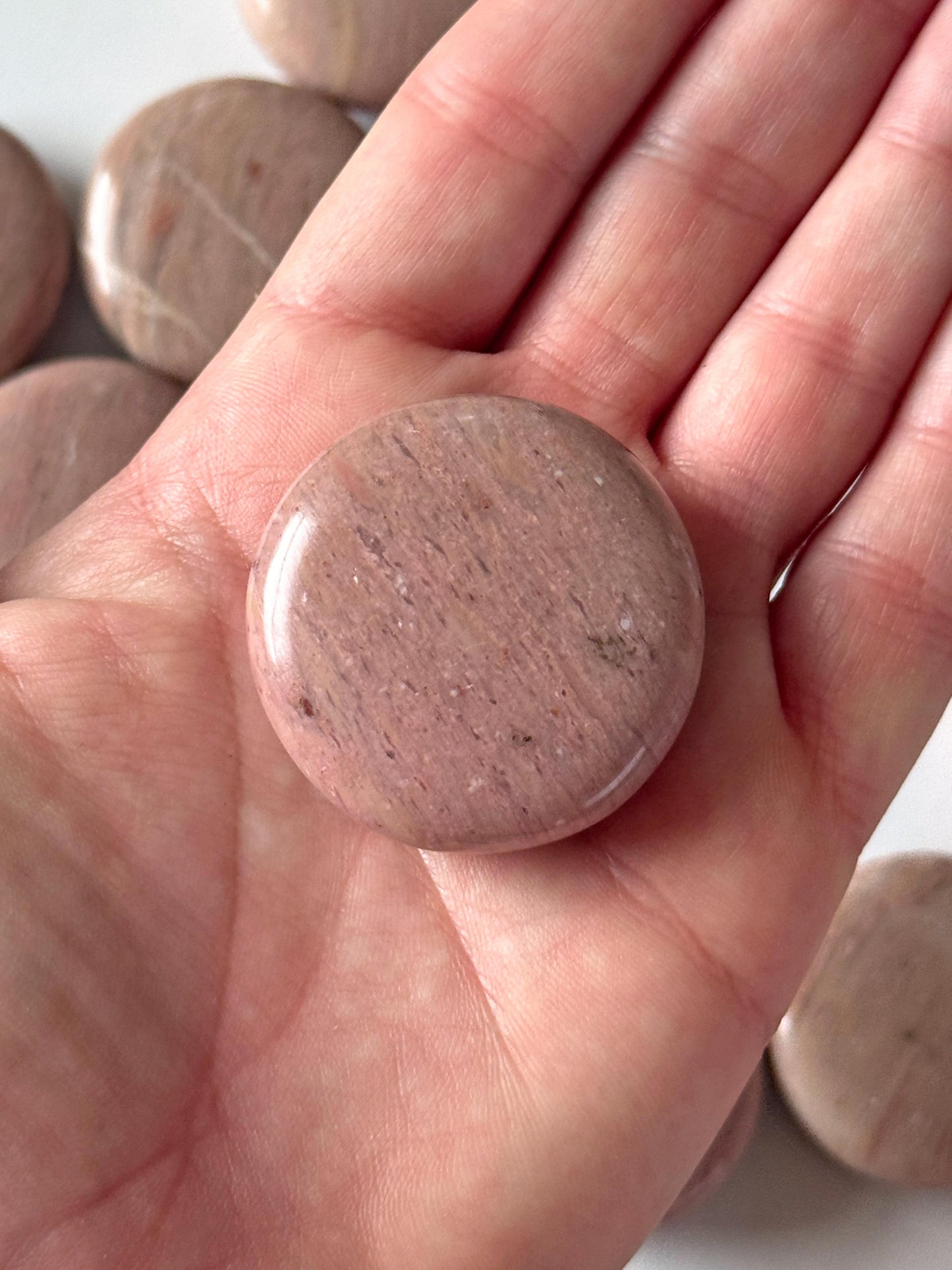 Pink Petrified Wood Round Palm Stone
