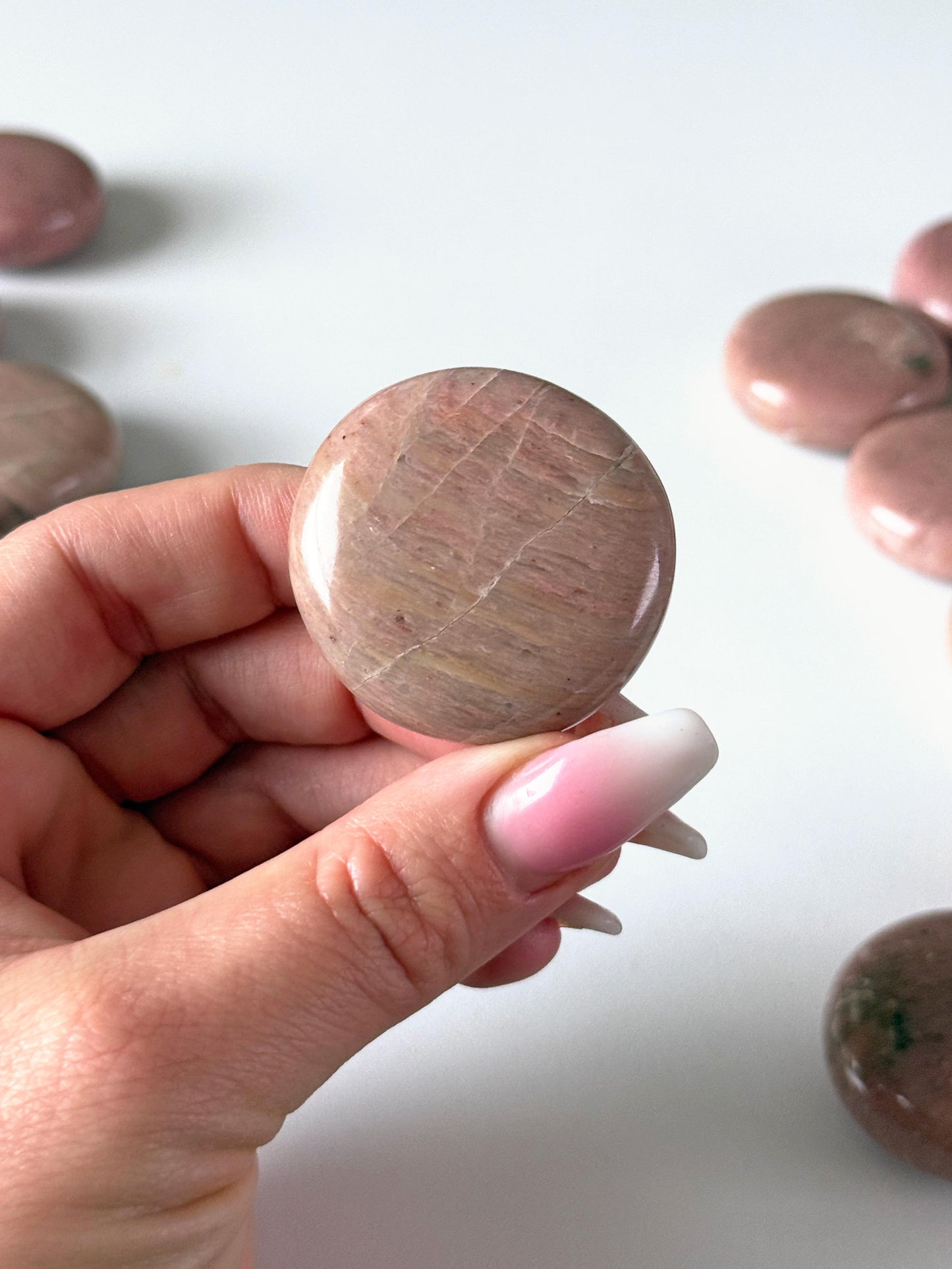 Pink Petrified Wood Round Palm Stone