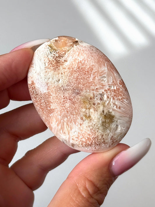 Pink Scolecite Palm Stone