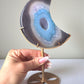 Agate Druzy Crescent Moon on Stand