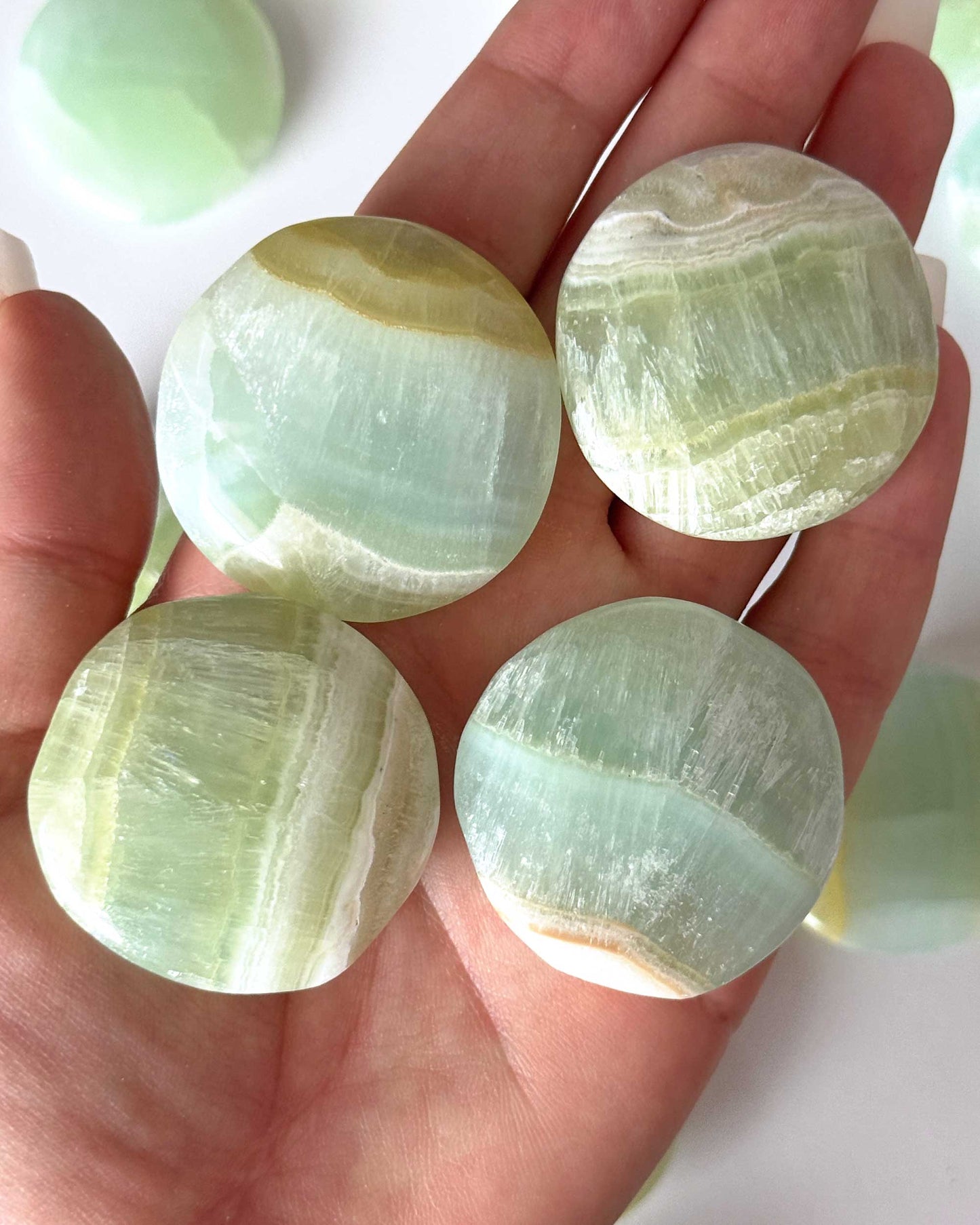 Pistachio Calcite Round Palm Stone