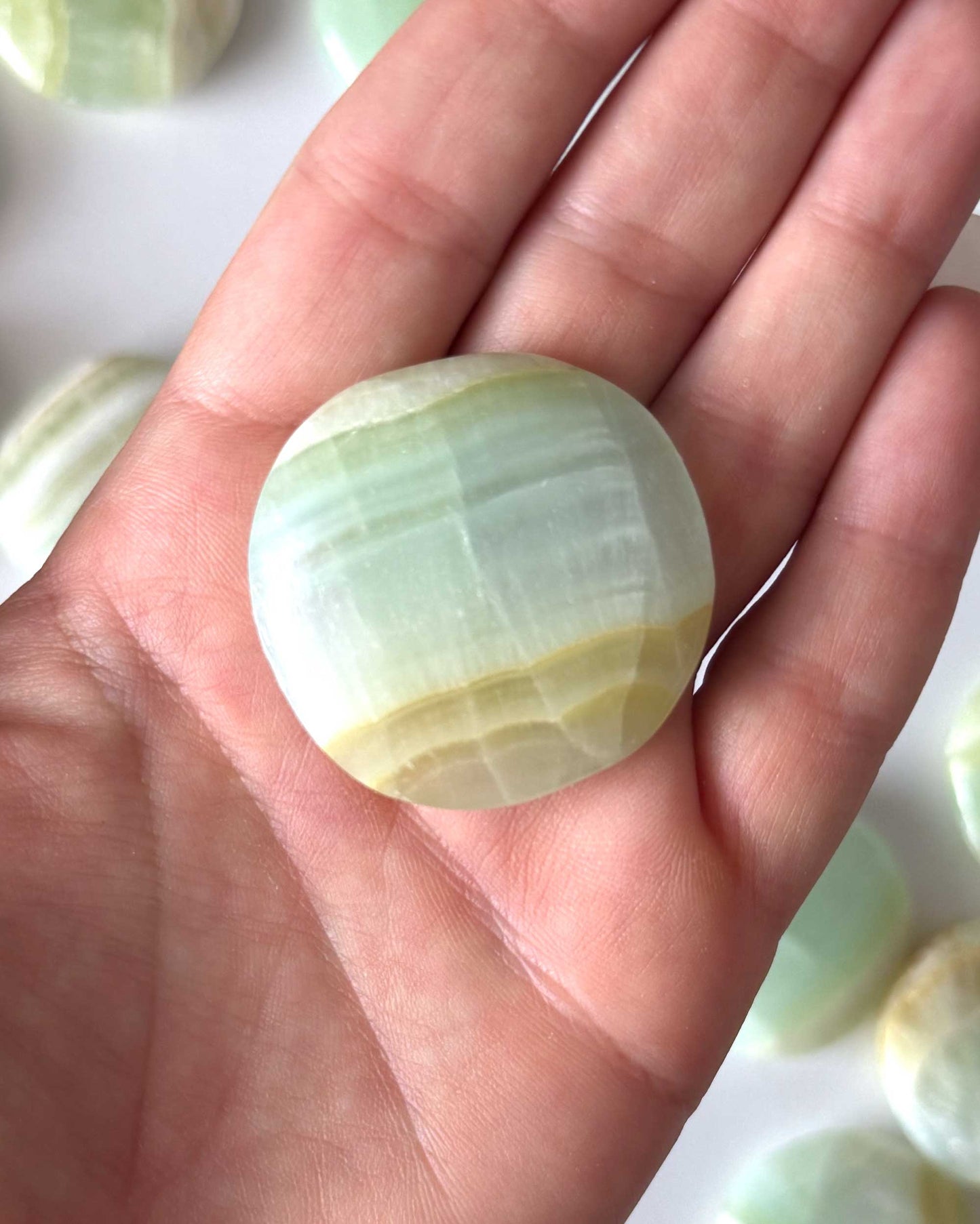 Pistachio Calcite Round Palm Stone