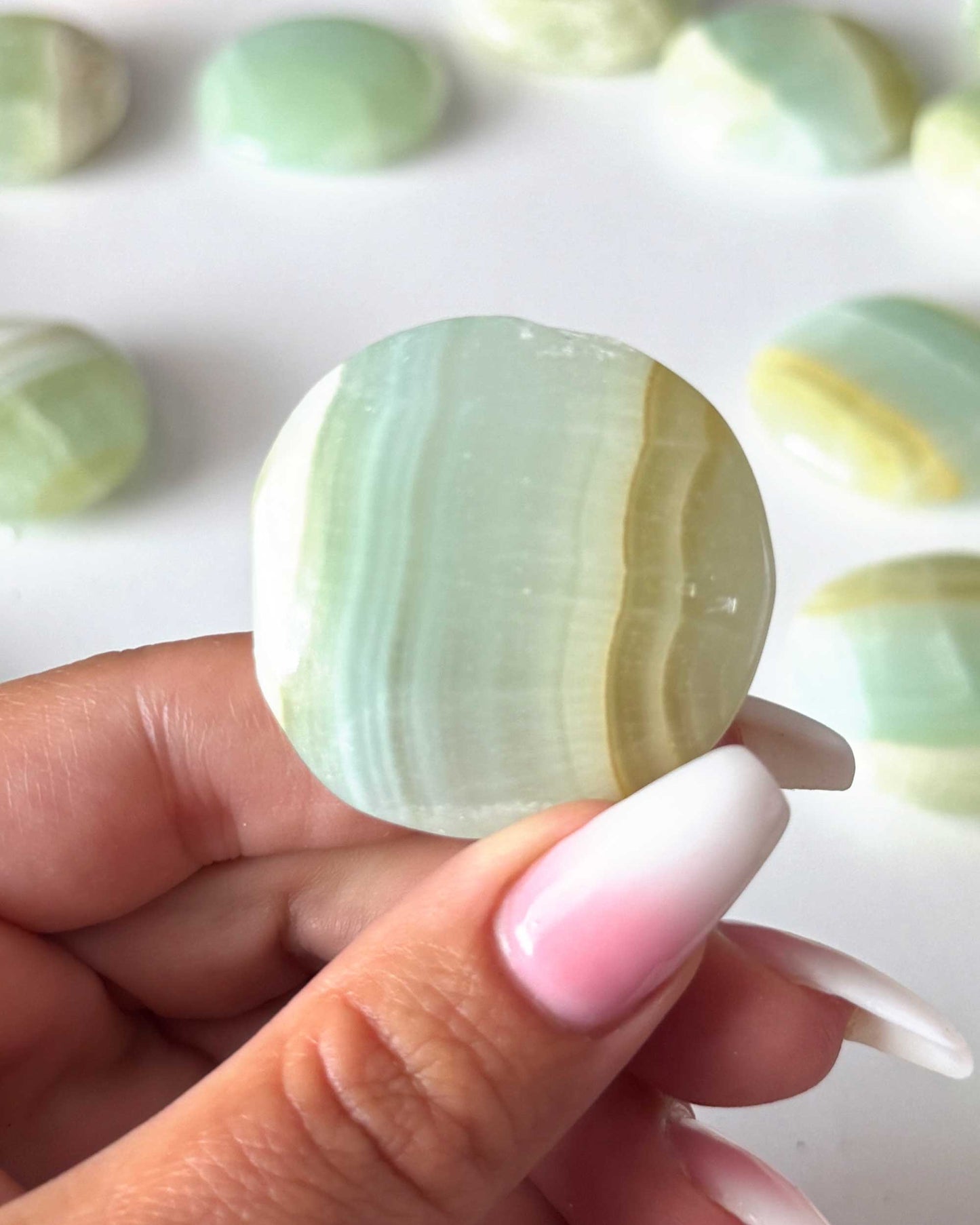 Pistachio Calcite Round Palm Stone