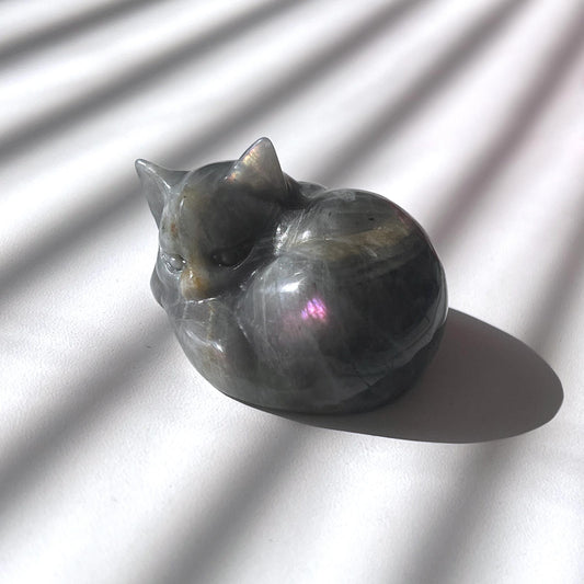 Purple Labradorite Cat Carving